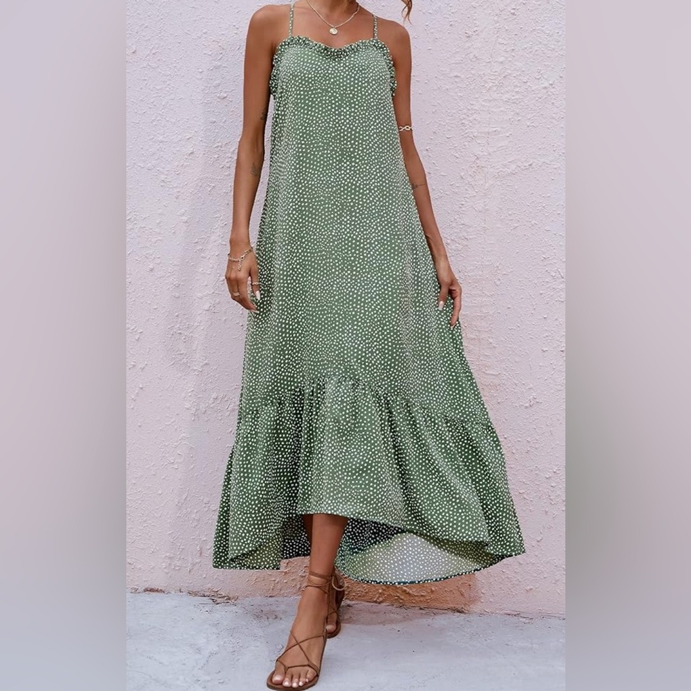 Summer Beach Maxi Dress Ruffle with Adjustable Spaghetti Strap Sleeveless